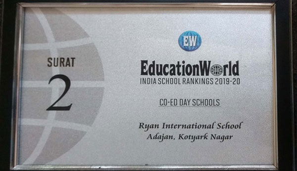 Awarded 2nd Rank - India School Ranking - Ryan International School, Adajan, Surat