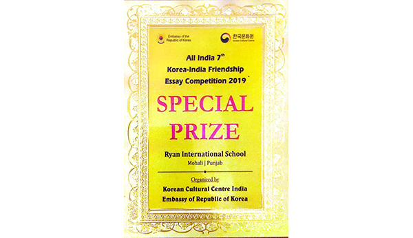All India 7th Korea India Friendship Essay Competition 2019 - Ryan International School, Mohali