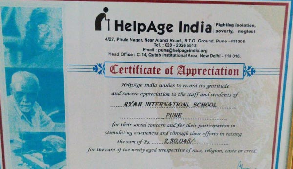 Awarded by HelpAge India - Ryan International School, Bavdhan