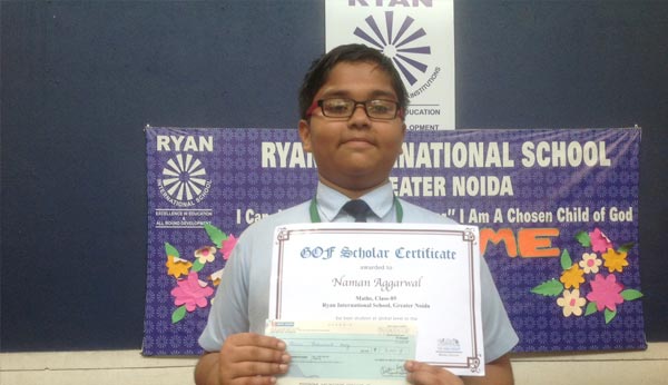 Naman Agarwal ranked Overall Best Student at Maths Olympiad
