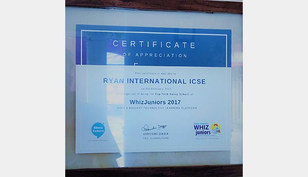 Certificate Of Appreciation - Ryan International School, Kharghar