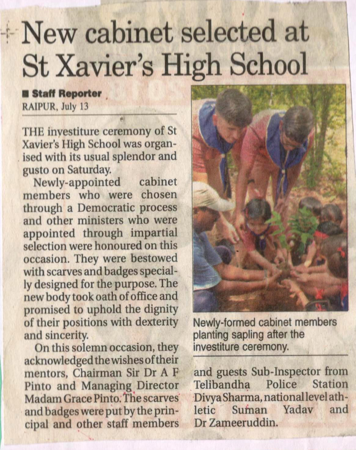 New cabinet selected at St. Xavier's High School