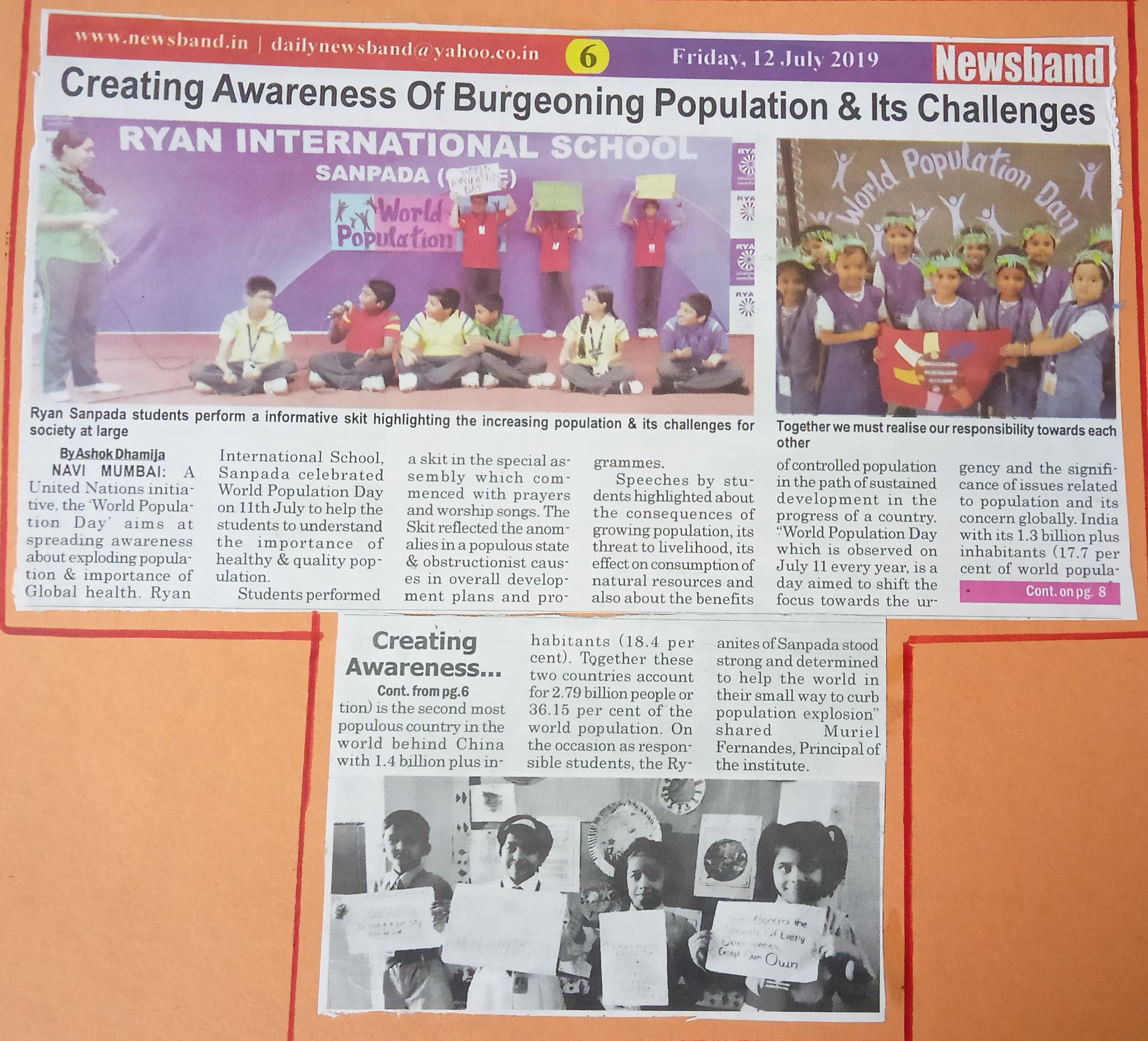 Population Day was featured in Newsband - Ryan International School, Sanpada