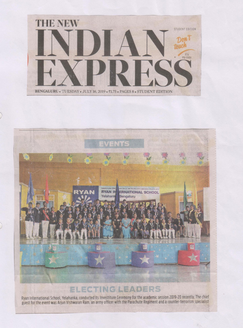 Electing Leaders’ - The New Indian Express - Ryan International School, Yelahanka - Ryan Group