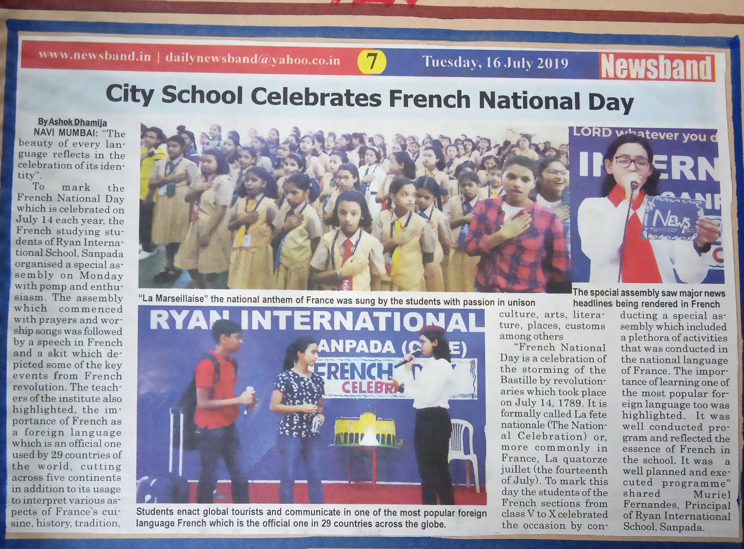 French Day was featured in Newsband - Ryan International School, Sanpada