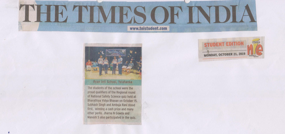 National Safety Science Quiz’ - The Times of India - Ryan International School, Yelahanka - Ryan Group