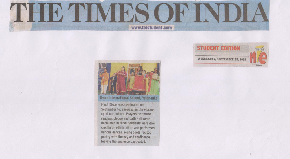 Hindi Diwas’ - The Times of India - Ryan International School, Yelahanka - Ryan Group