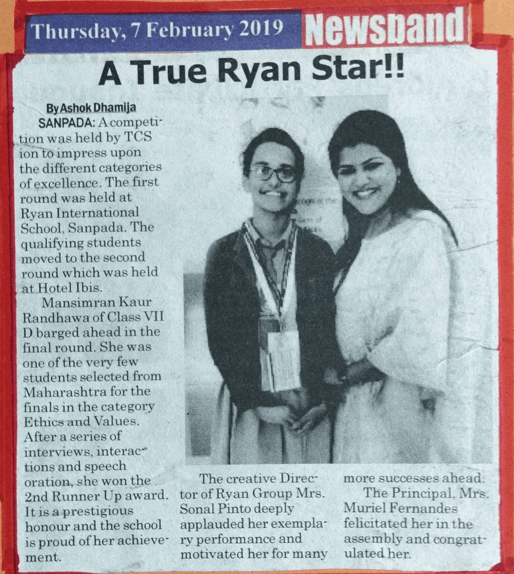 Ryan Star was featured in Newsband - Ryan International School, Sanpada