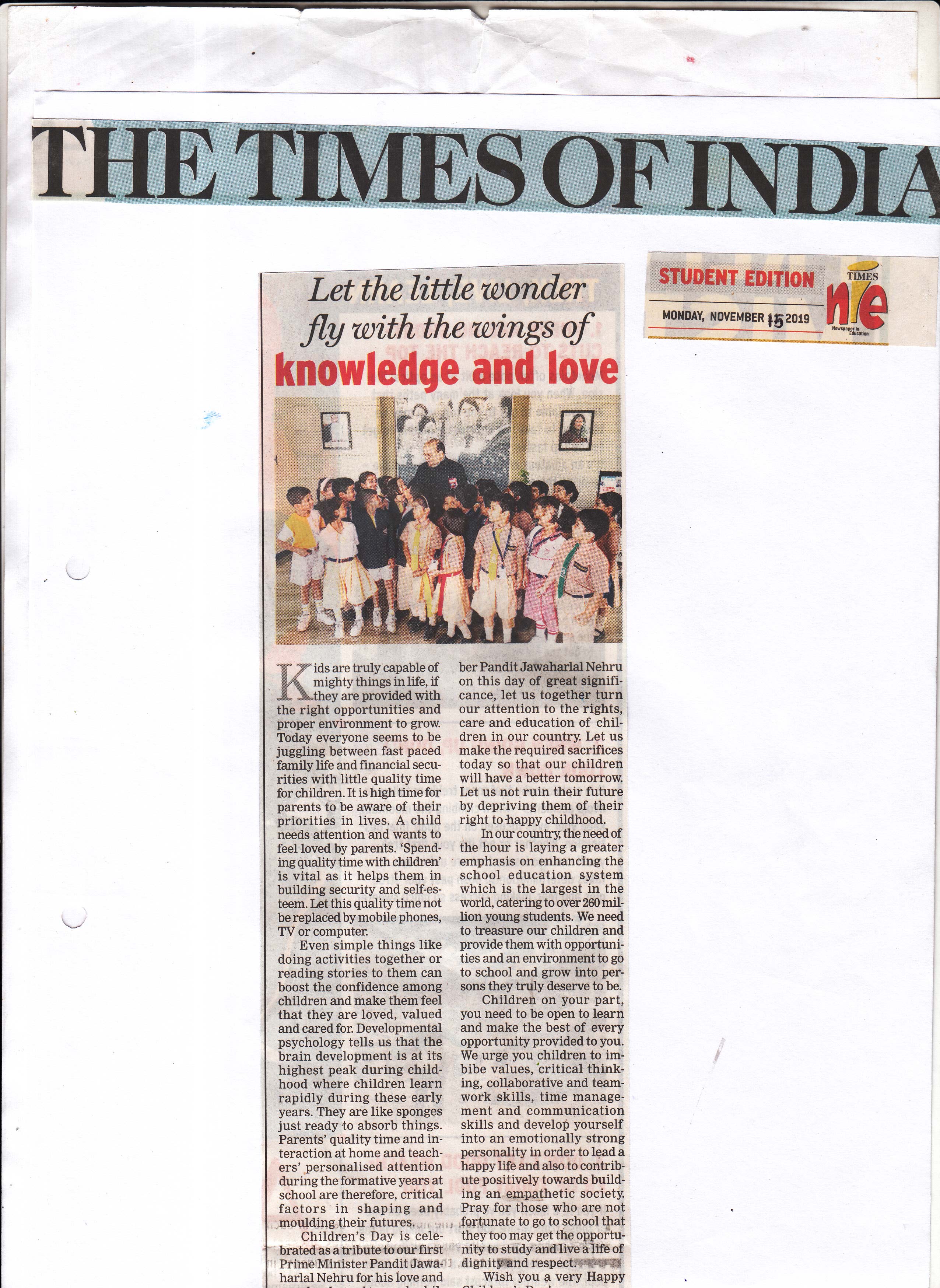 Children’s Day Celebration featured in Times of India