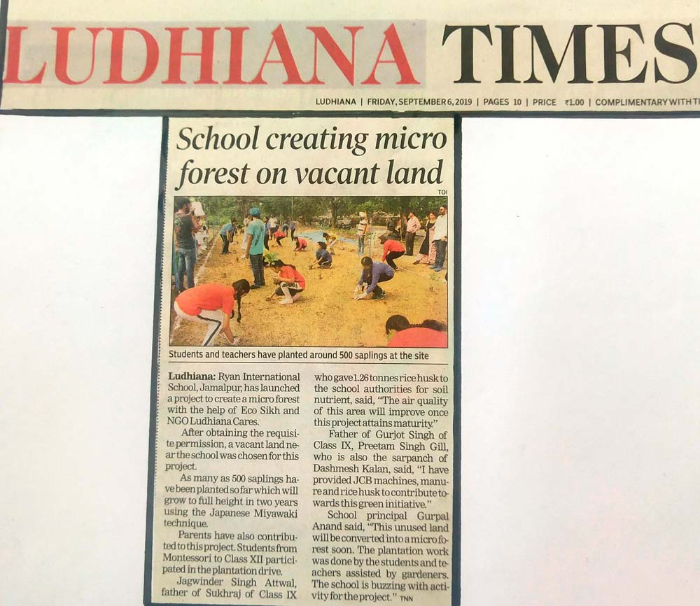 Micro Forest Project- Times of India (Ludhiana Times) - Ryan International School, Jamalpur - Ryan Group