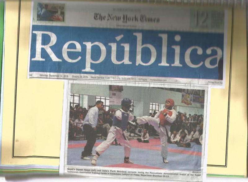 Nepal’s Dipesh and India’s Parth compete during the para-athlete demonstration match at the Nepal Taekwondo Association Training Centre on Friday - Ryan International School Greater Noida - Ryan Group