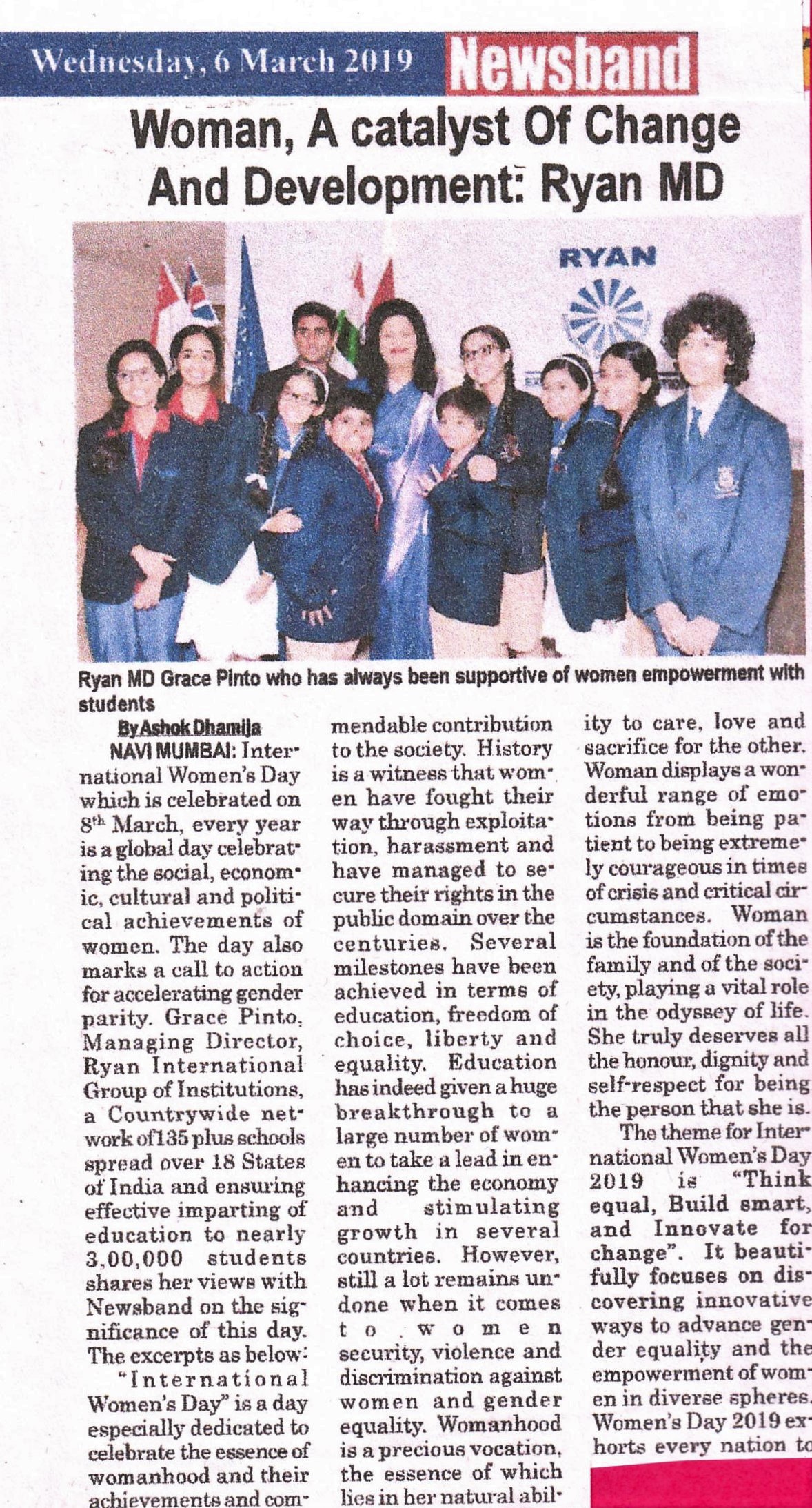 Women A catalyst of change and development was mentioned in Newsband - Ryan International School, Kharghar