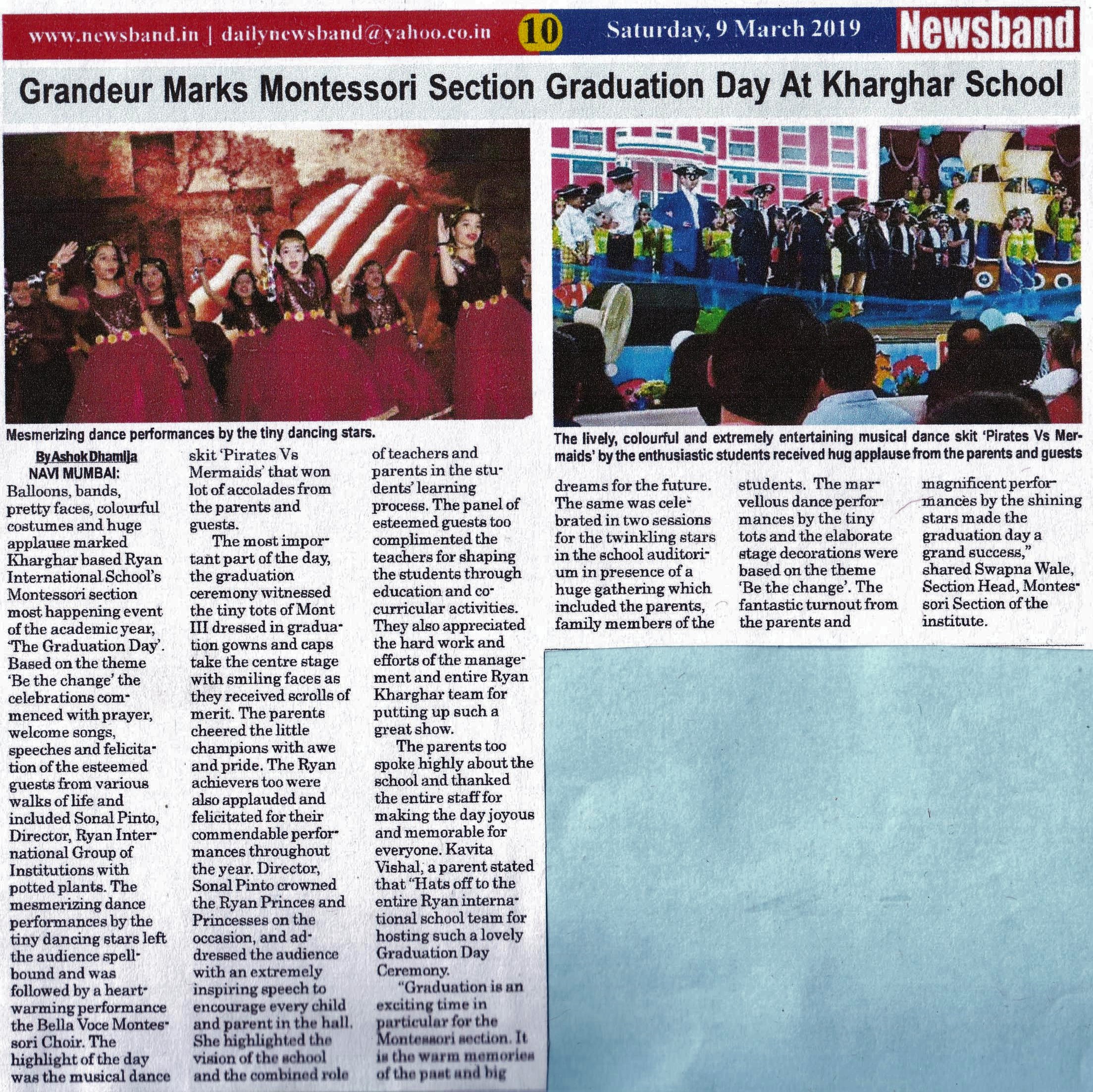 Grandeur marks Montessori section graduation day at Kharghar School was mentioned in Newsband - Ryan International School, Kharghar
