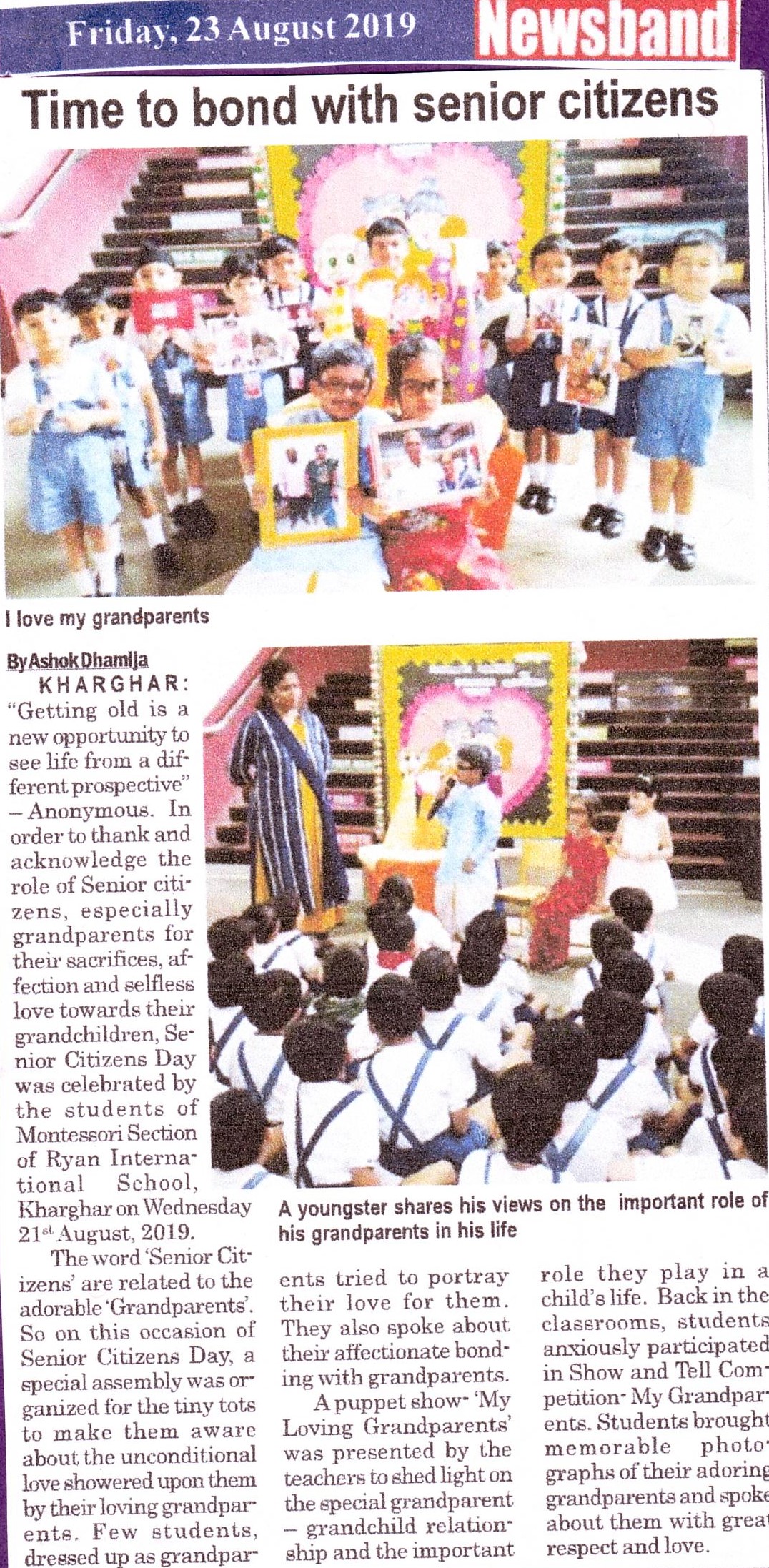 Time to bond with senior citizens was mentioned in News band - Ryan International School, Kharghar