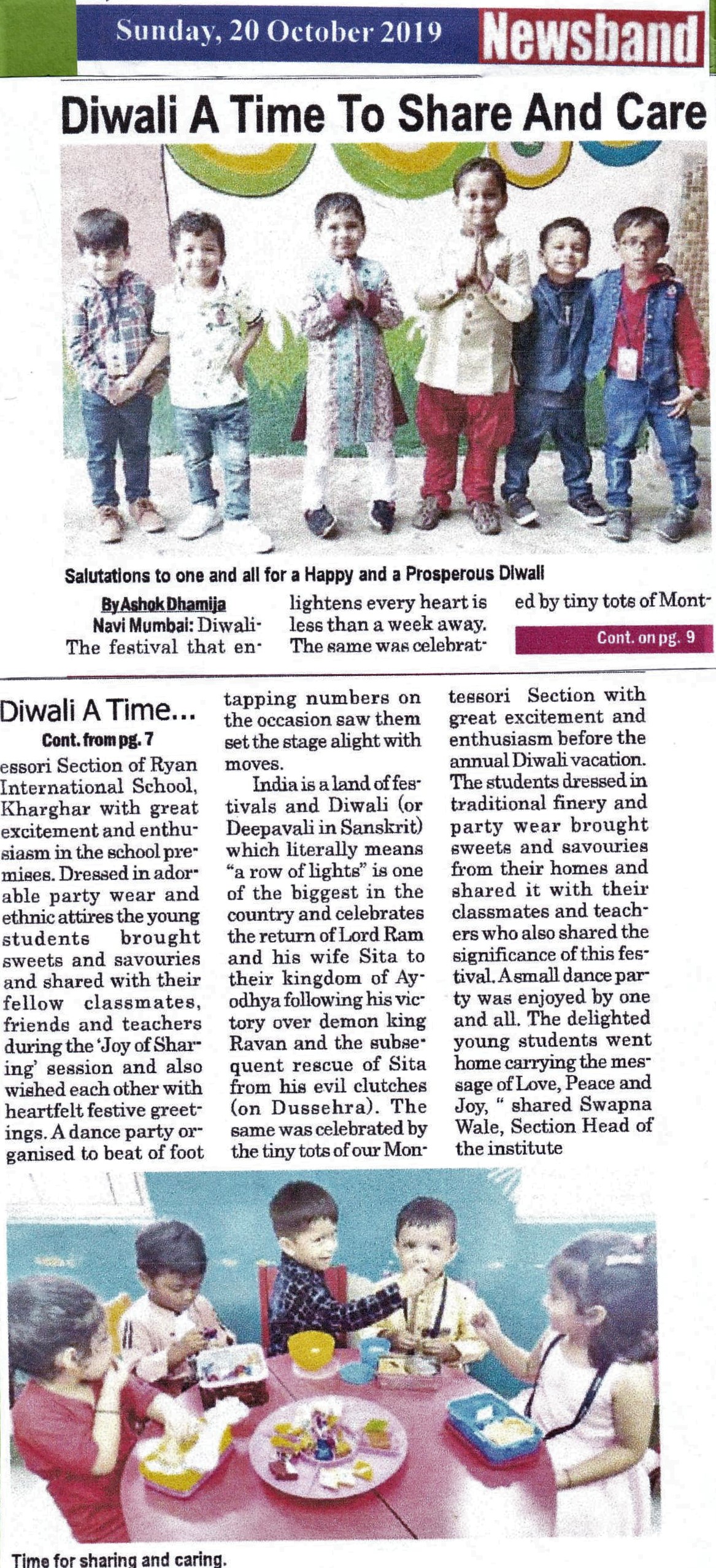 Diwali a time to share and care was mentioned in News band - Ryan International School, Kharghar