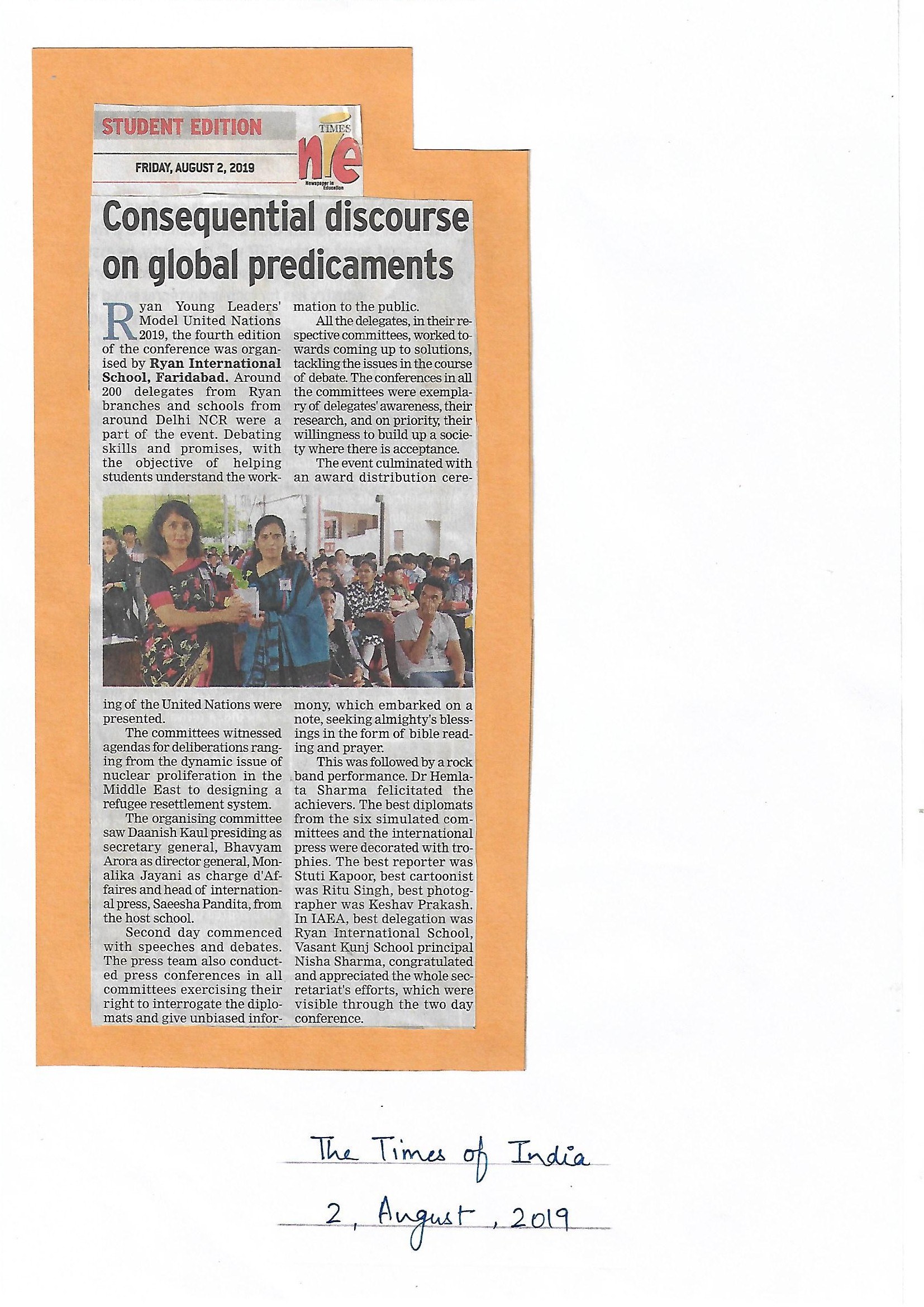 Consequential discourse on global predicaments - Ryan International School, Faridabad