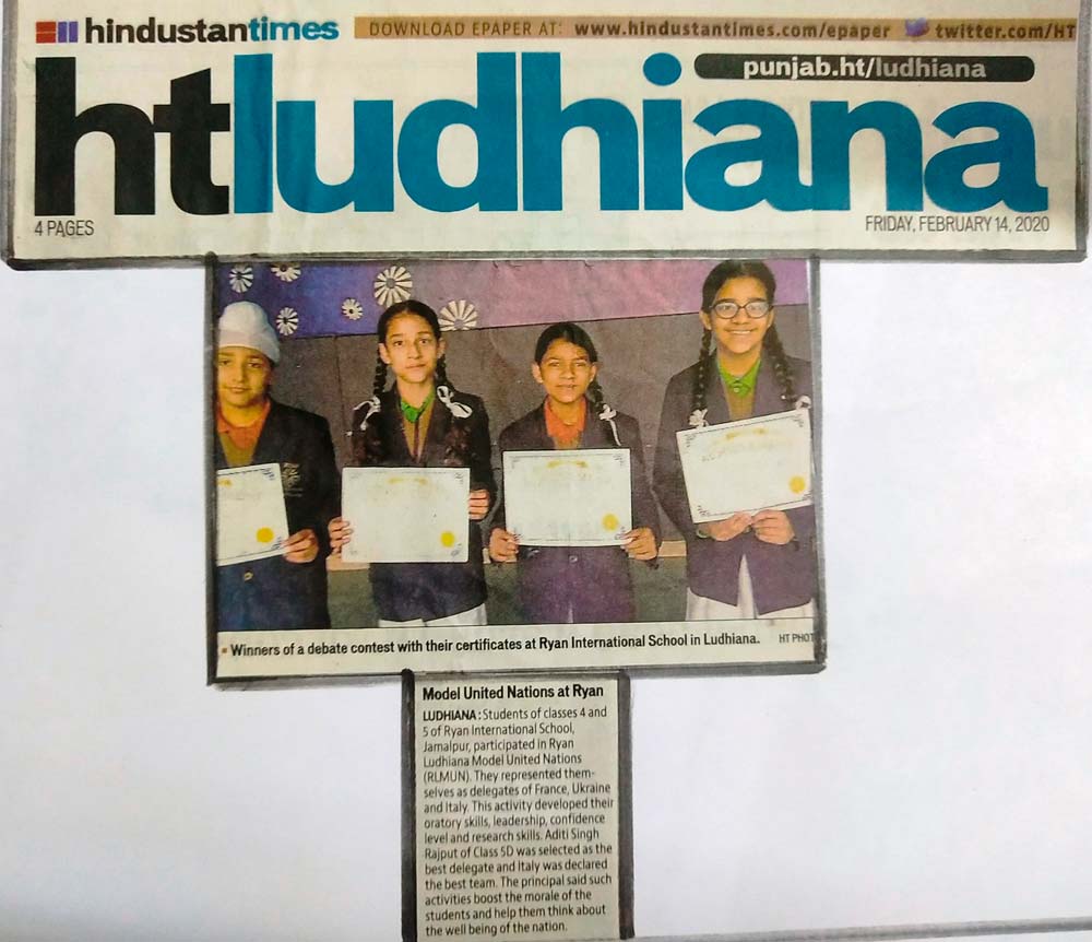 Ryan Ludhiana Model United Nations - Hindustan Times (HT Ludhiana) - Ryan International School, Jamalpur - Ryan Group