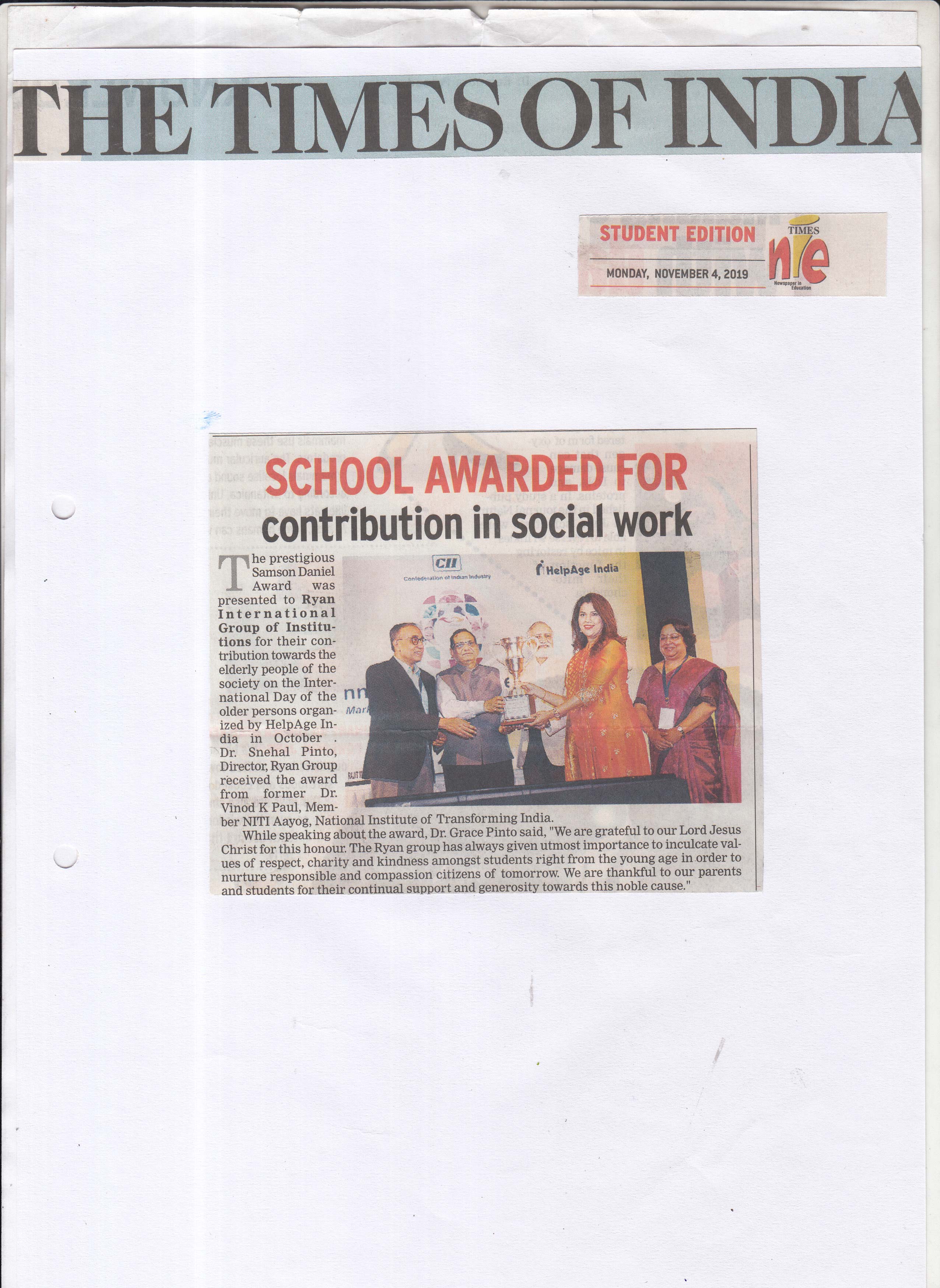 School awarded for contribution in Social Work