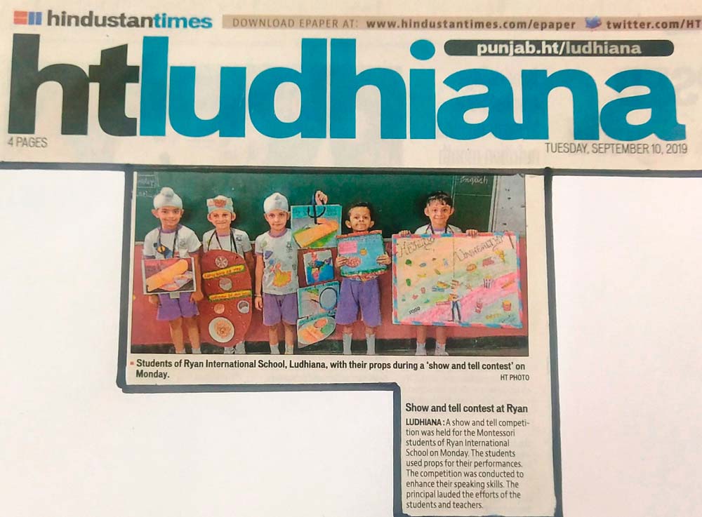 Show & Tell Contest- Hindustan Times (HT Ludhiana) - Ryan International School, Jamalpur - Ryan Group