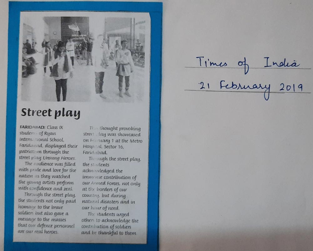 Students displayed their patriotism through the street play Unsung Heroes. - Ryan International School, Faridabad