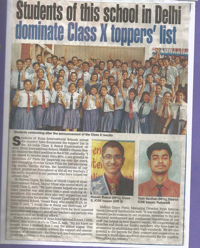 Ryan International School students top the topper’s list for class-x - Ryan International School Greater Noida - Ryan Group