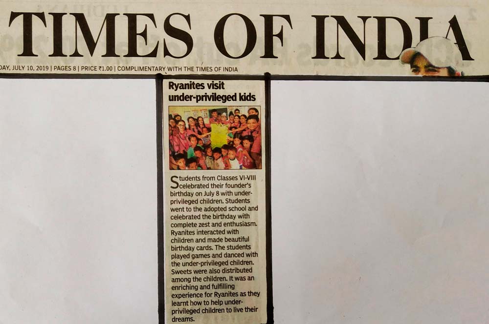 Visit to under-privileged kids- Times of India (Ludhiana Times) - Ryan International School, Jamalpur - Ryan Group