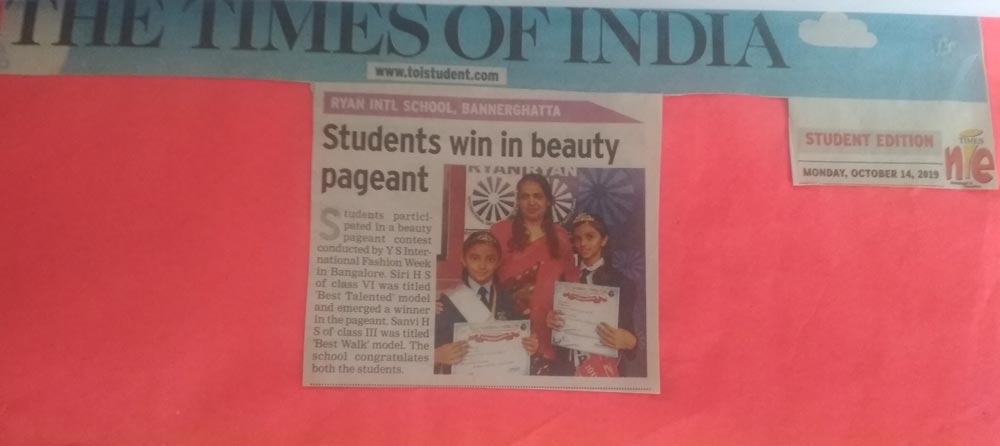 Students win in beauty Pageant - Ryan International School Bannerghatta