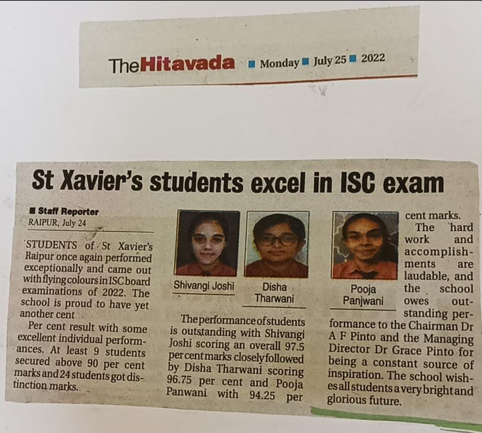 St. Xavier’s students excel in ISC exam