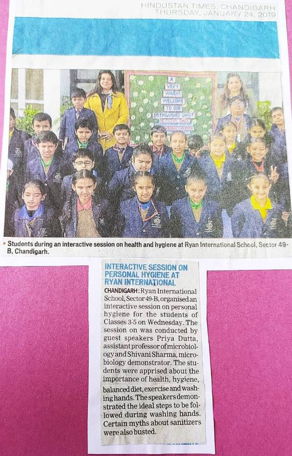 Workshop on Health & Hygiene was featured in Hindustan Times - Ryan International School, Chandigarh