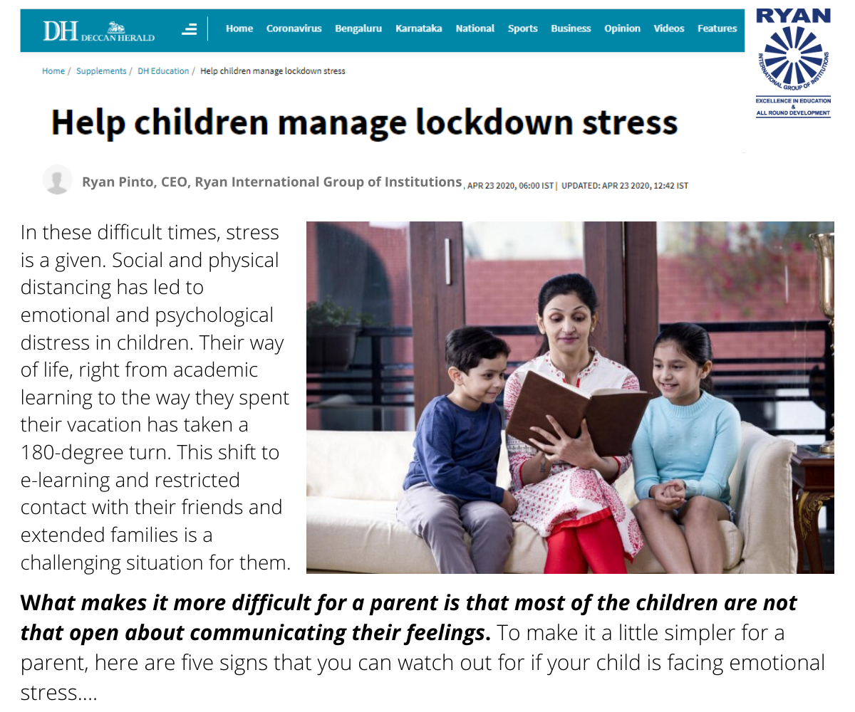 Help children manage lockdown stress - Ryan International School Sultanpur Road - Ryan Group