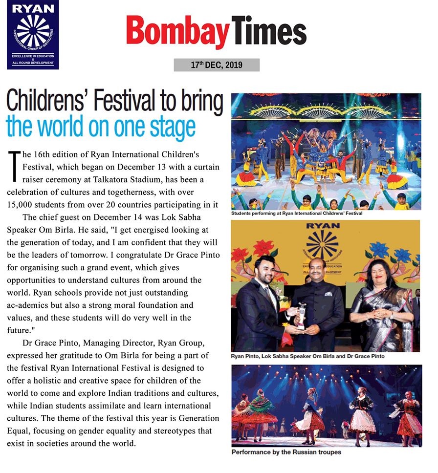 The 16th edition of Ryan International Children Festival was featured in Bombay Times