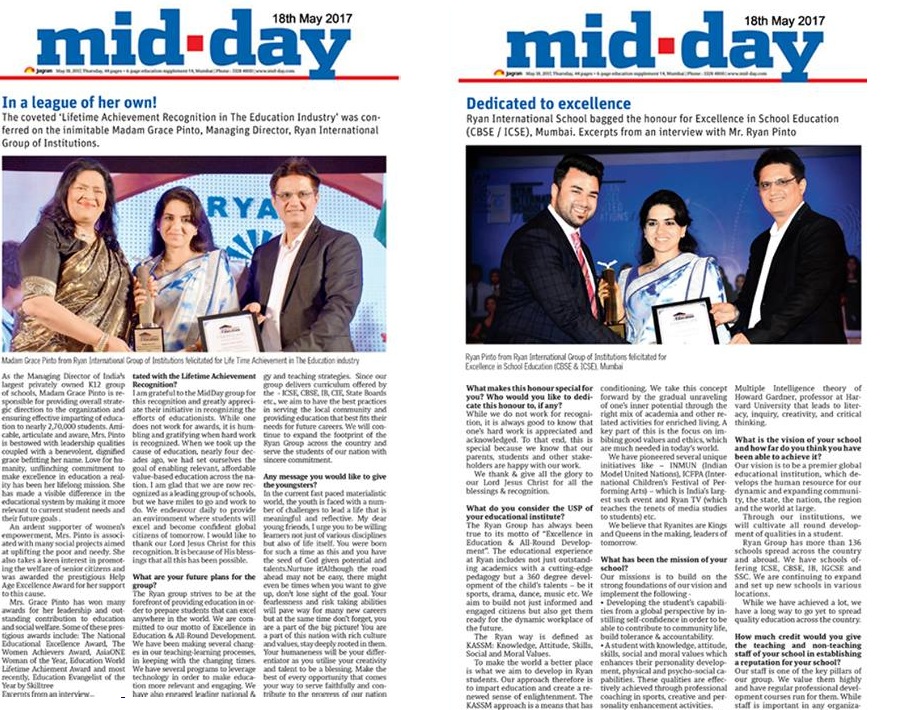 Press Clip MidDay : Lifetime Achievement in Education