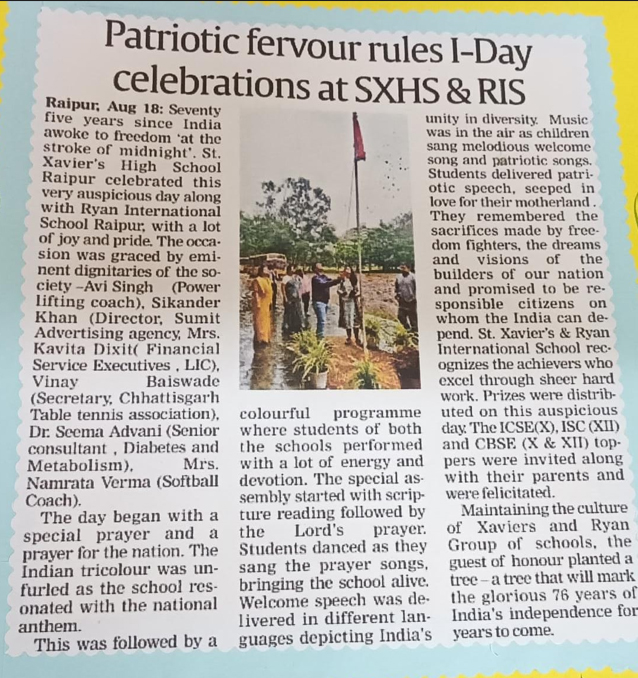 Patriotic fervour rules I- Day celebrations at SXHS & RIS