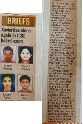 Xavierites shine again in ICSE Board Exam