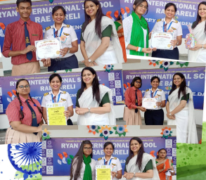 Students getting awards by Teachers, Ryan International School Montesoori, Sultanpur Road